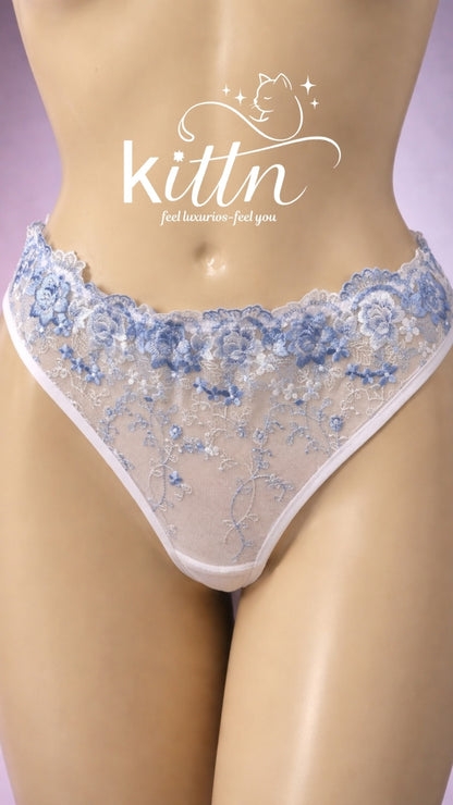 Embroidered mesh Lingerie set baby Blue