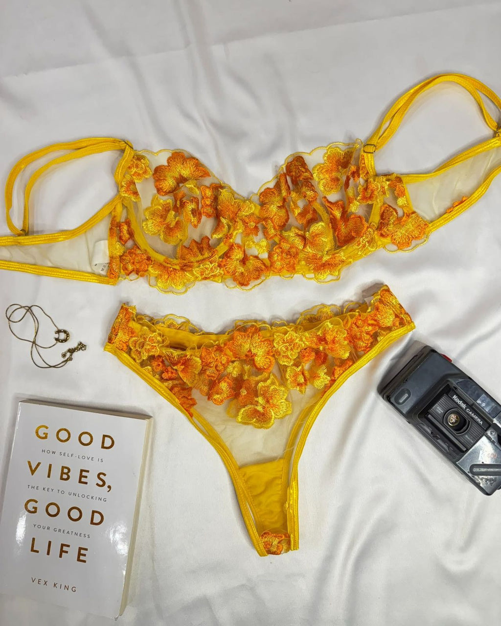3-Piece Floral Lingerie Set Yellow