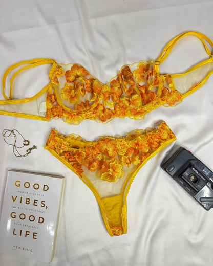 3-Piece Floral Lingerie Set Yellow
